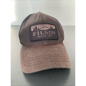 VTG Filson Rustic Brown Canvas & Black  Patch Trucker Cap OS Gorpcore Outdoor